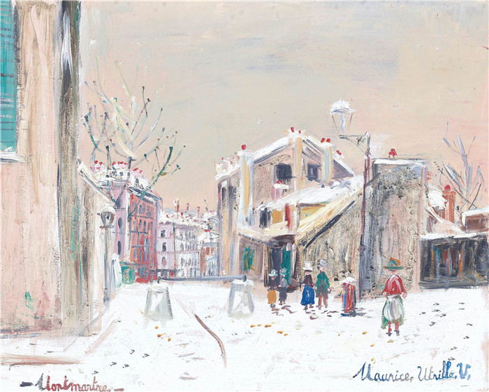 《蒙马特的米米·平森故居》莫里斯·乌特里略(Maurice Utrillo)的绘画-The House of Mimi Pinson at Montmartre, 1945-50