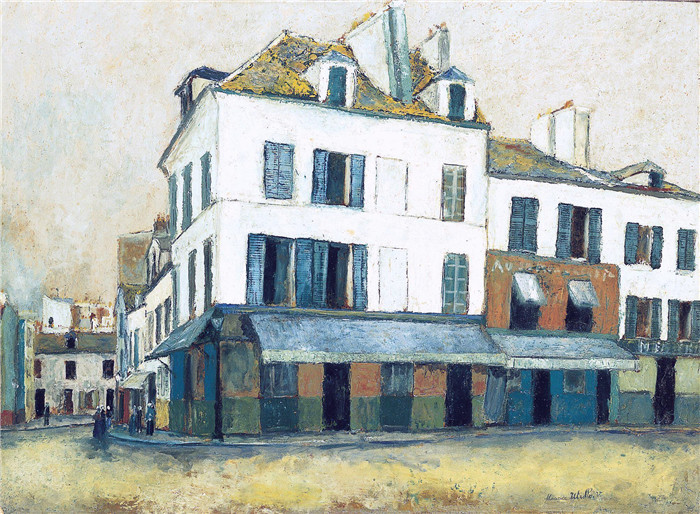 《蒙马特的特雷广场》莫里斯·乌特里略(Maurice Utrillo)的绘画-Tertre Square at Montmartre, 1911