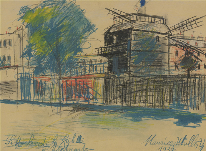 《蒙马特磨坊 1934年》莫里斯·乌特里略(Maurice Utrillo)的绘画-Le Moulin de la Galette, Montmartre, 1934