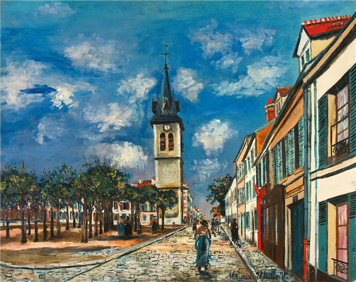 《圣巴泰勒米广场和教堂》莫里斯·乌特里略(Maurice Utrillo)的绘画-Saint Barthelemy Squere and the Church 1922