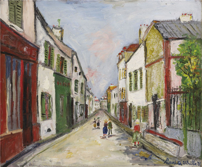 《桑努瓦的达米特街》莫里斯·乌特里略(Maurice Utrillo)的绘画-The Damiette Street at Sannois, 1937