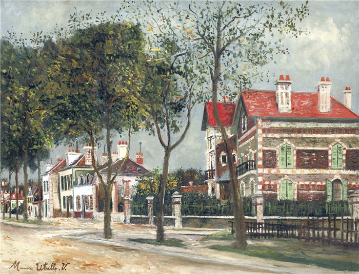 《诺永卡诺大道》莫里斯·乌特里略(Maurice Utrillo)的绘画-Boulevard Carnot at Noyon, 1914