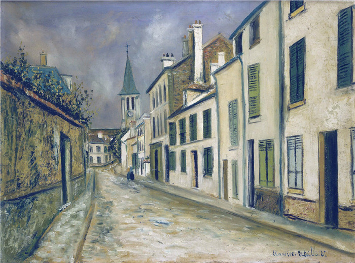 《斯坦斯街 1926年》莫里斯·乌特里略(Maurice Utrillo)的绘画-Street at Stains, 1926