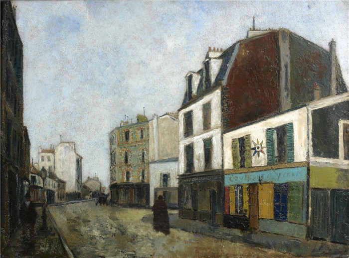 《圣乌恩库勒市场》莫里斯·乌特里略(Maurice Utrillo)的绘画-The Market of Couleurs a Saint-Ouen, 1908