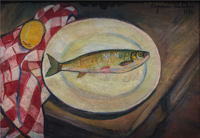 《静物画 鱼》苏珊娜·瓦拉东(Suzanne Valadon)的画作-Nature morte poisson Valadon