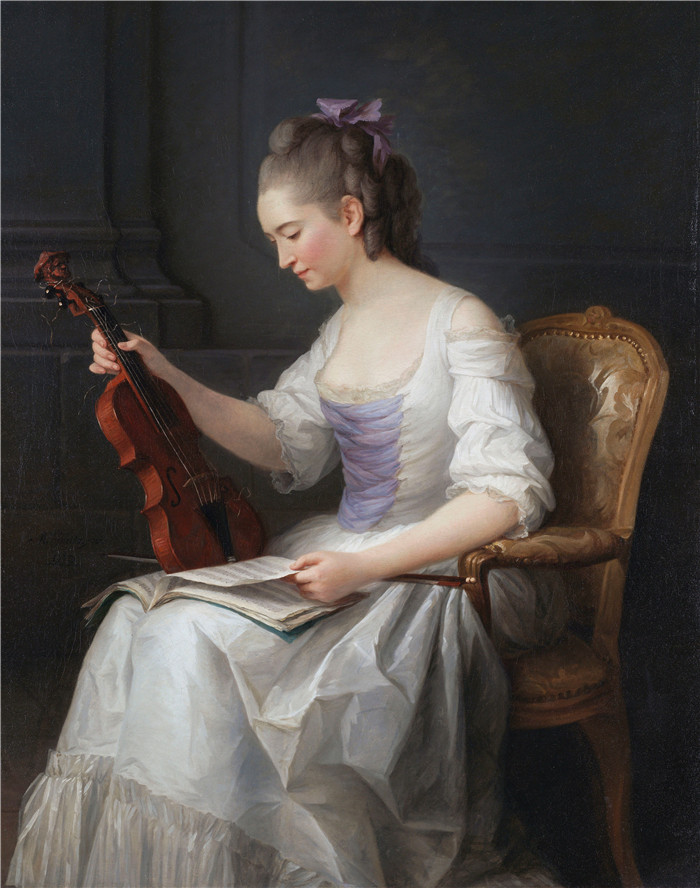 《小提琴家肖像》安妮·瓦莱德·卡斯特 （Anne Vallayer-Coster）油画-Portait of a violinist (Anne Vallayer-Coster)