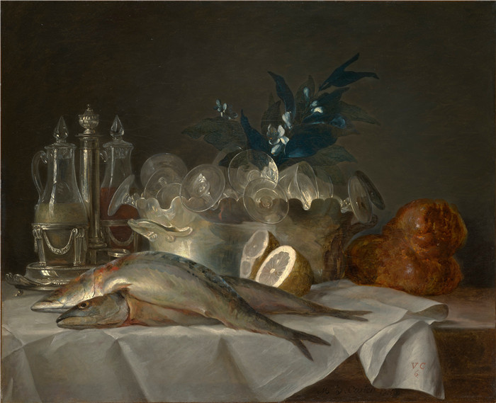 《鲭鱼静物》安妮·瓦莱德·卡斯特 （Anne Vallayer-Coster）油画-Still Life with Mackerel, 1787