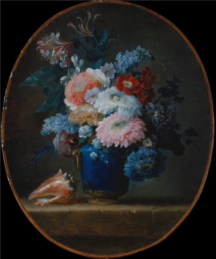 《花瓶与海螺》安妮·瓦莱德·卡斯特 （Anne Vallayer-Coster）油画-Vase of Flowers and Conch Shell