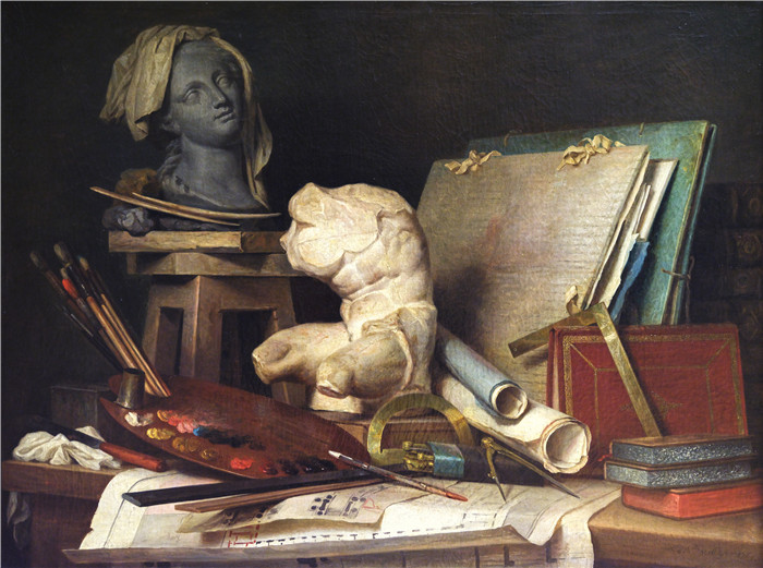 《绘画、雕塑和建筑的属性》安妮·瓦莱德·卡斯特 （Anne Vallayer-Coster）油画-Les attributs de la peinture, de la sculpture et de