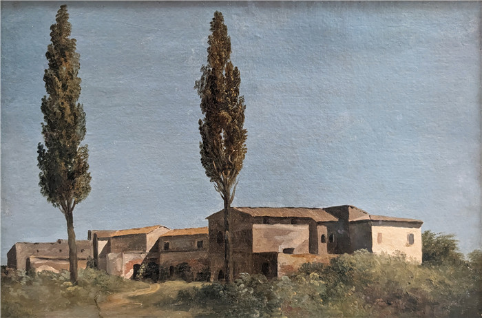 《法尔内塞别墅的工厂,两棵白杨树》皮埃尔-亨利·德·瓦朗谢讷(Pierre-Henri de Valenciennes)画作-Fabriques à la villa Farnèse