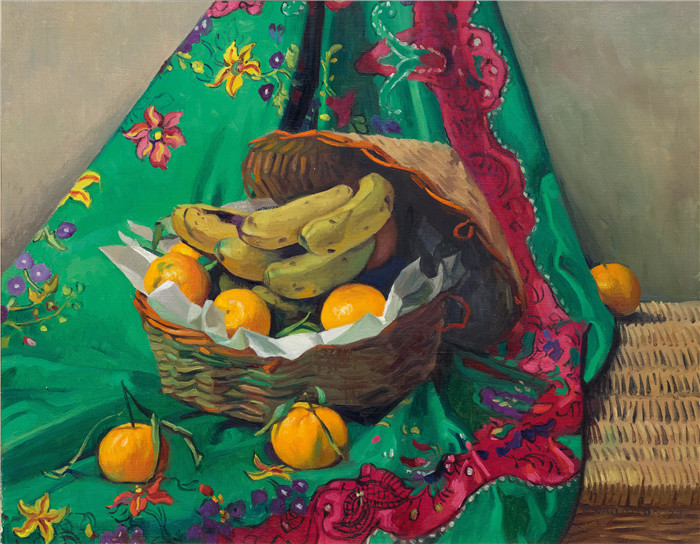 《橘子和香蕉篮》费利克斯·瓦洛顿(Félix Vallotton)的绘画-Corbeille de mandarines et bananes , 1923