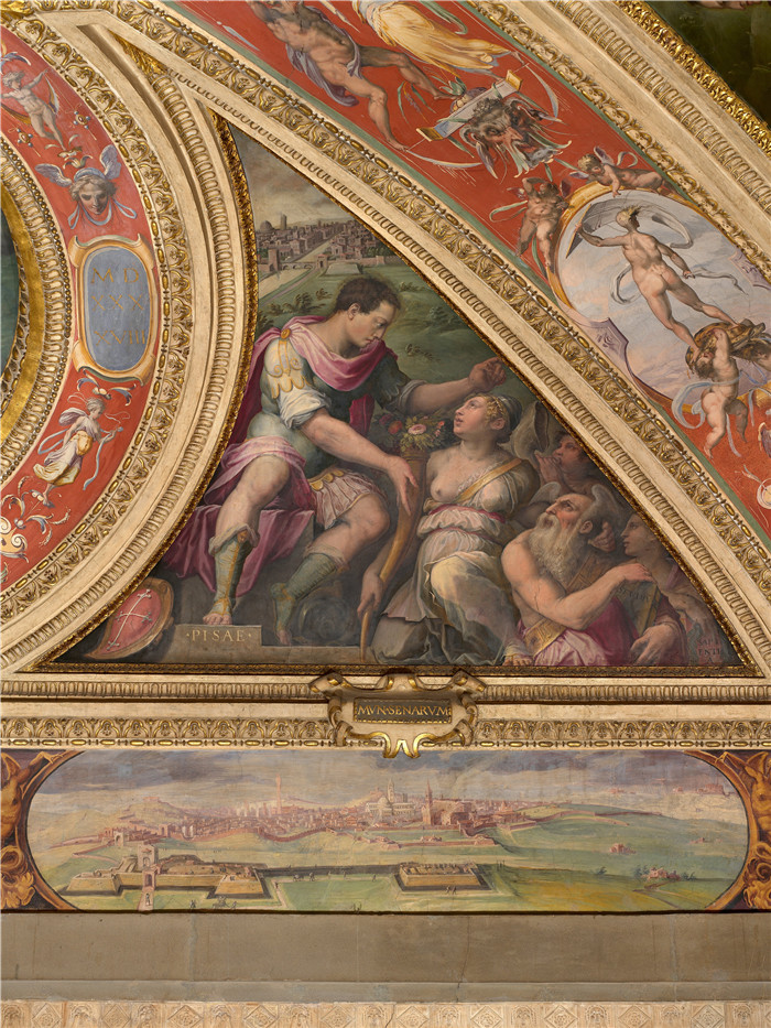 《比萨寓言》乔治·瓦萨里（Giorgio Vasari）的画作-Allegory of Pisa; to the bottom, view of Siena