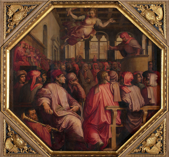 《安东尼奥·贾科米尼在杜森托大厅对比萨战争的演讲》乔治·瓦萨里（Giorgio Vasari）的画作