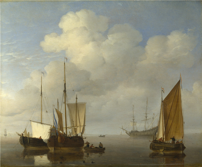 《风平浪静中的荷兰船只》威廉·范德费尔德二世(Willem van de Velde II)画作-Dutch Ships in a Calm