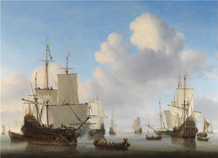 《荷兰战舰和其他船只在平静的海面上》画作-Dutch men-o'-war and other shipping in a calm