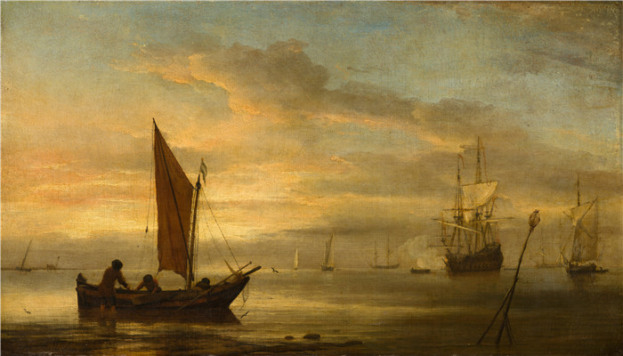 《海上的日落》画作-Sunset at Sea from the workshop of Willem van de Velde (II)