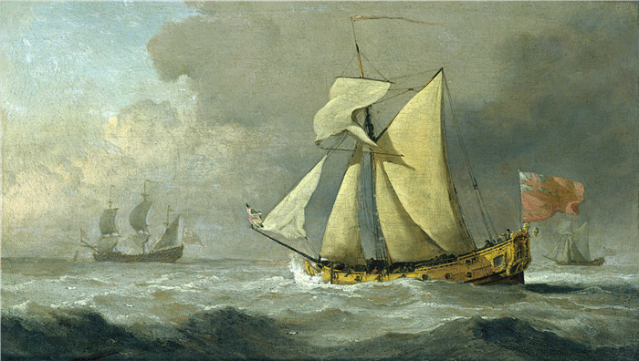 《克利夫兰游艇在海中迎着清新的海风航行》威廉·范德费尔德二世(Willem van de Velde II)画作-The Cleveland Yacht at sea in a fresh breez