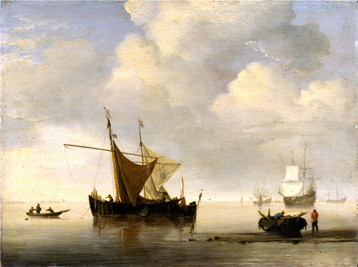 《平静,两艘荷兰船》威廉·范德费尔德二世(Willem van de Velde II)画作-Calm, two Dutch Vessels