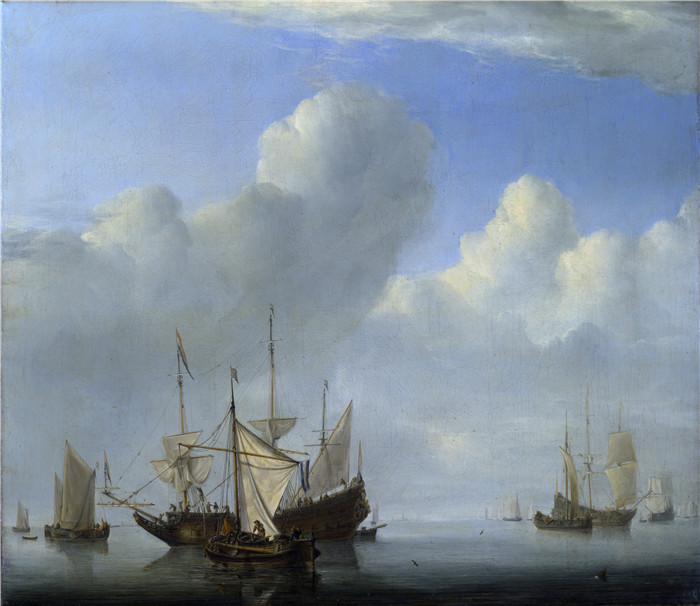 威廉·范《一艘荷兰船即将靠岸》德费尔德二世(Willem van de Velde II)画作-A Dutch Ship coming to Anchor