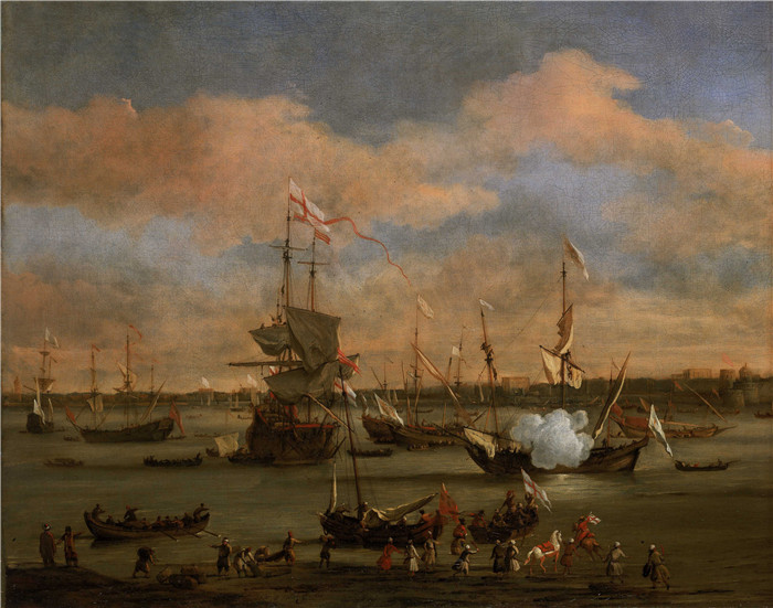 一艘英国商船在地中海港口 An English Merchant Ship in a Mediterranean Harbour in a Light Breeze with Many Other V