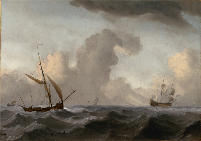 一艘英国小帆船在海上乘风破浪前行An English Galliot at Sea Running before a Strong Wind -