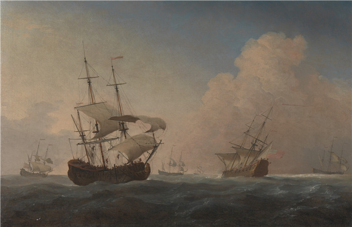 《英国战舰在海风中倾斜》威廉·范德费尔德二世(Willem van de Velde II)画作-English Warships Heeling in the Breeze Offshore