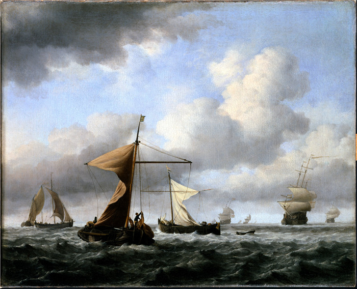《一阵轻快的微风》威廉·范德费尔德二世(Willem van de Velde II)画作-A Brisk Breeze