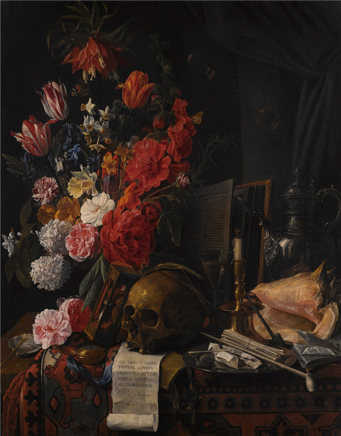 静物画《虚无》 Vanitas still life with flowers