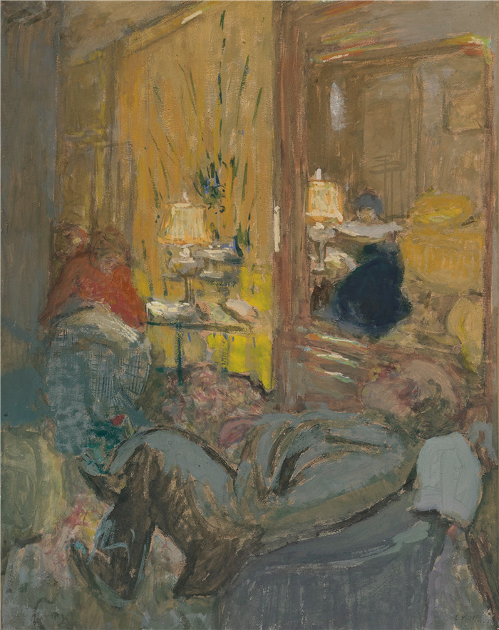 《室内三人物》爱德华·维亚尔(Édouard Vuillard)作品-Edouard vuillard interieur aux trois personnages