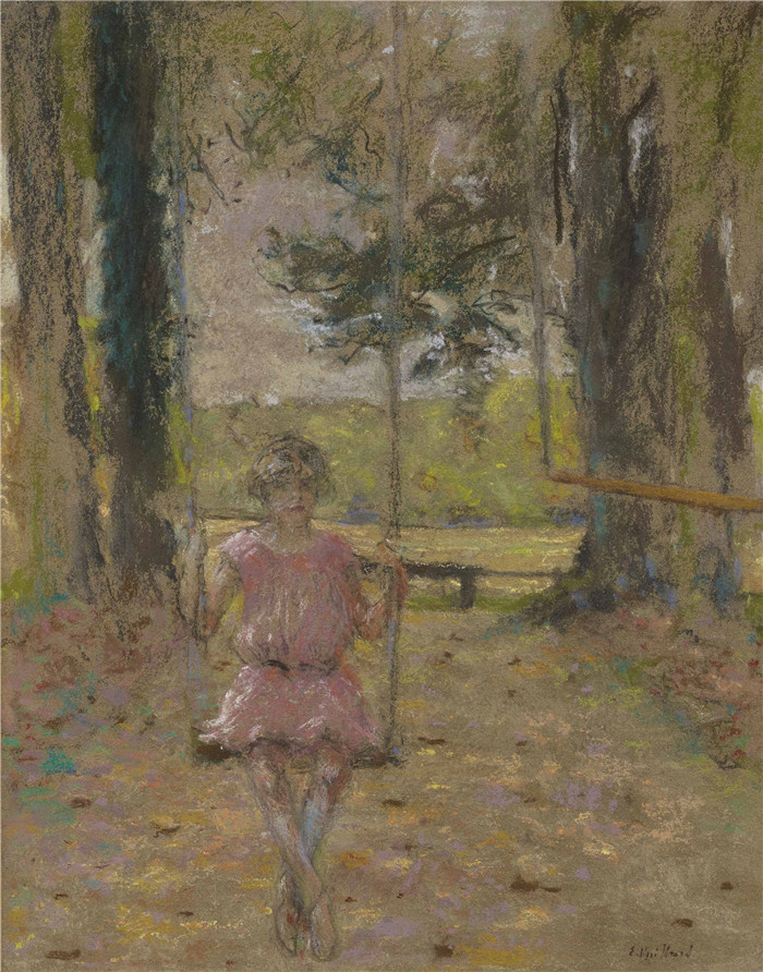 《卢卢在公园的秋千上》爱德华·维亚尔(Édouard Vuillard)作品-Lulu, sur la balançoire dans le parc