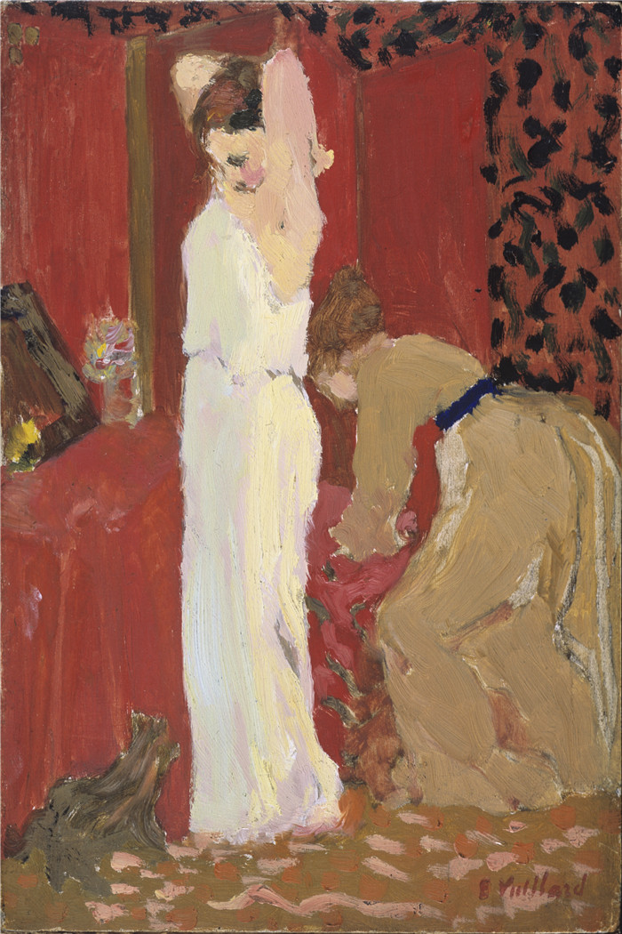 《试衣》爱德华·维亚尔(Édouard Vuillard)作品- L'Essayage Huile sur bois