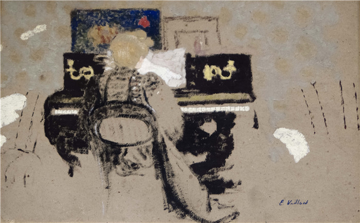 《米西娅弹钢琴》爱德华·维亚尔(Édouard Vuillard)作品- Misia au piano - Thielska