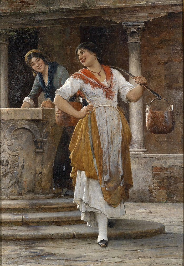 《水罐女》欧根·冯·布拉斯(Eugen von Blaas)作品-Die Wasserträgerin 1887