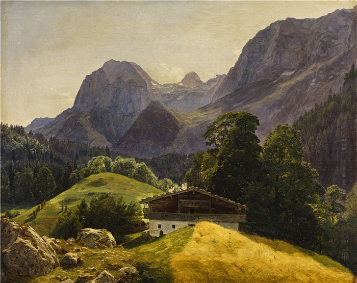 《拉姆绍的石山与聋人湖》费迪南德·乔治·沃尔德米勒（Ferdinand Georg Waldmuller）作品- Der Taubensee mit dem Steinberg in der Rams