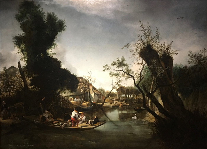 带有渡船的河流风景 River landscape with a ferry