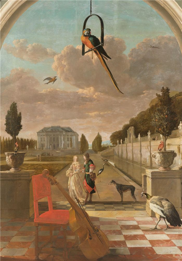 扬·维尼克斯（Jan Weenix）油画-帕克在户外相遇 Park met buitenhuis