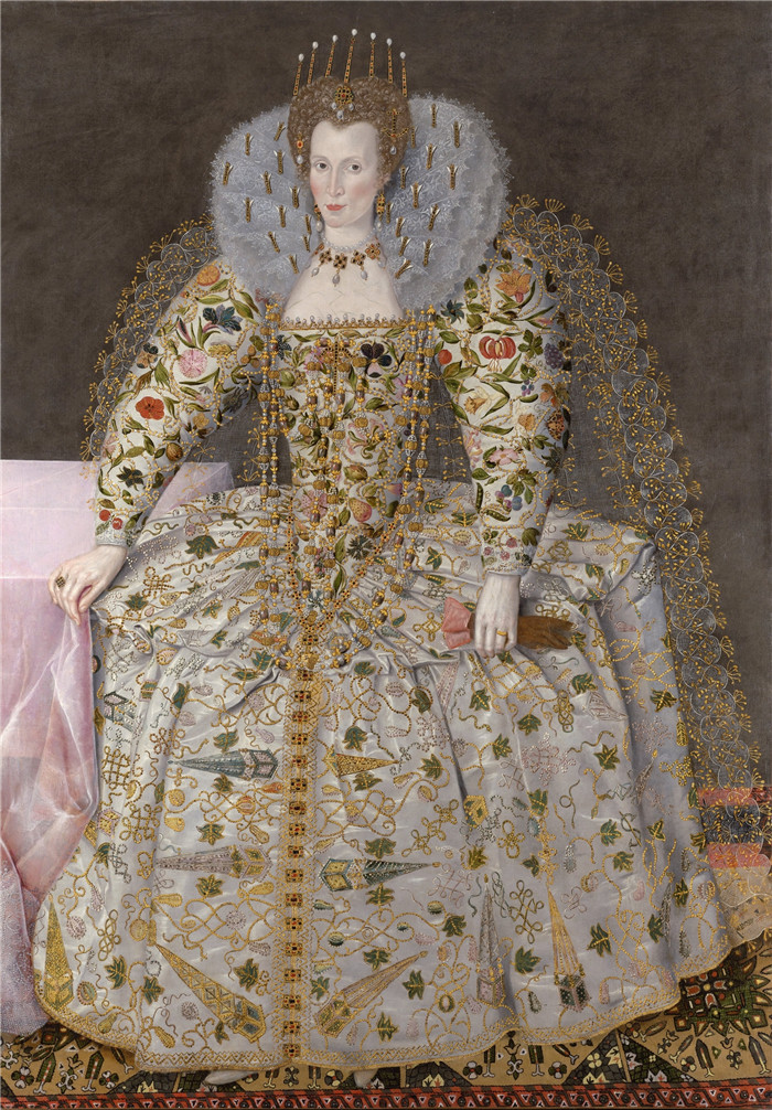 《一位女士》老罗伯特·皮克(Robert Peake the Elder)作品-English School Portrait of a Lady 1595-1606