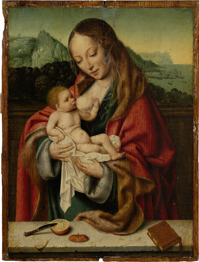 《圣母抱子于风景前》乔斯·范·克莱夫(Joos van Cleve)作品-madonna mit kind vor einer landschaft-1520