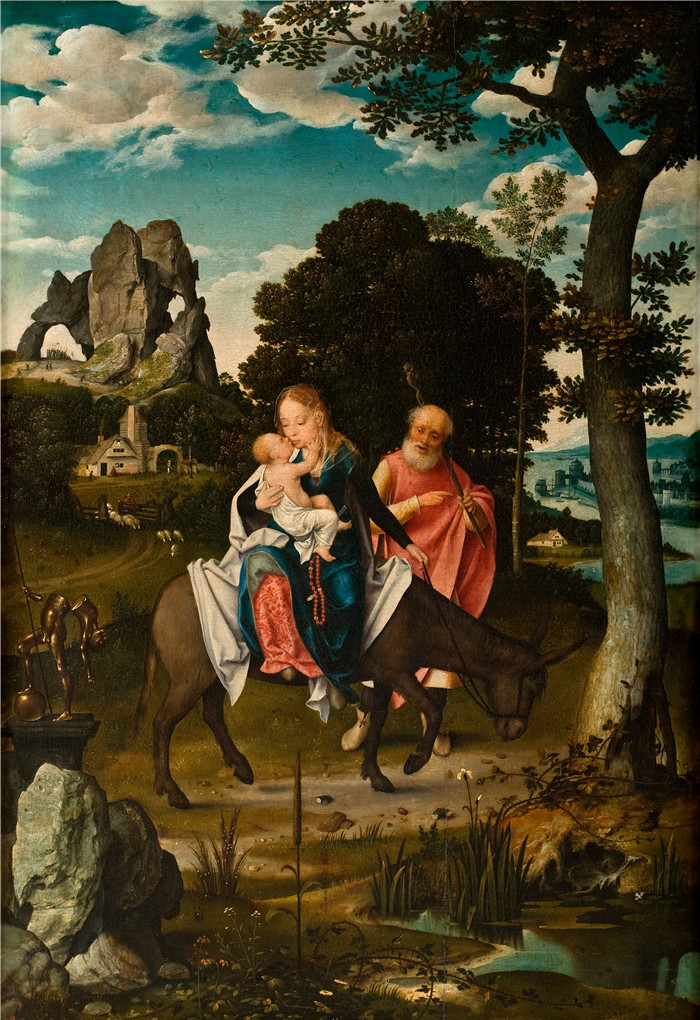 《逃往埃及》乔斯·范·克莱夫(Joos van Cleve)作品-Cleve - Flight into Egypt, ca. 1520