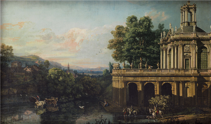 贝尔纳多·贝洛托(Bernardo Bellotto)油画-一座建筑风格独特的宫殿