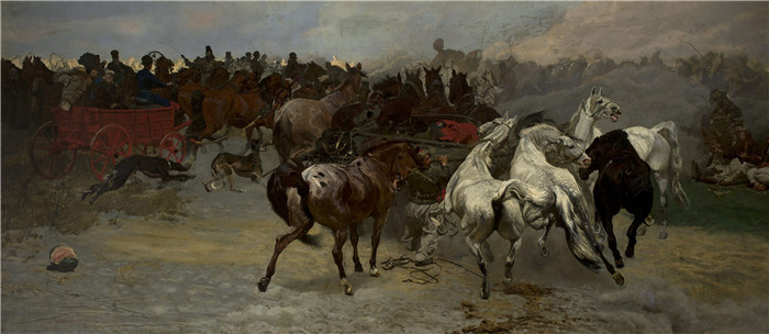 《巴尔塔马市场》约瑟夫·切尔蒙斯基(Józef Chełmoński)画作-Horse market in Balta