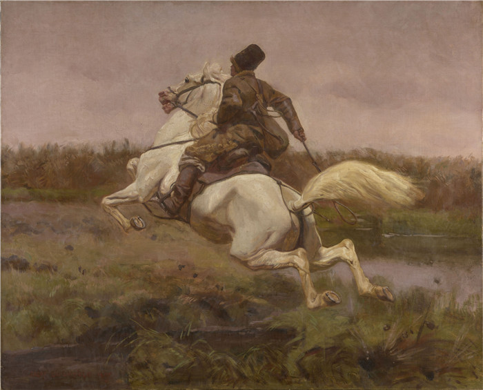 约瑟夫·切尔蒙斯基(Józef Chełmoński)画作-抵达者Dojeżdżacz