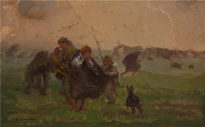 《风暴前》约瑟夫·切尔蒙斯基(Józef Chełmoński)画作-Before the storm