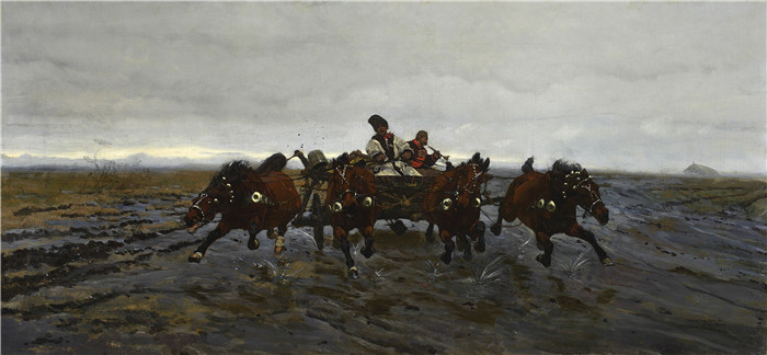 约瑟夫·切尔蒙斯基(Józef Chełmoński)画作-四个手中Four-in-hand