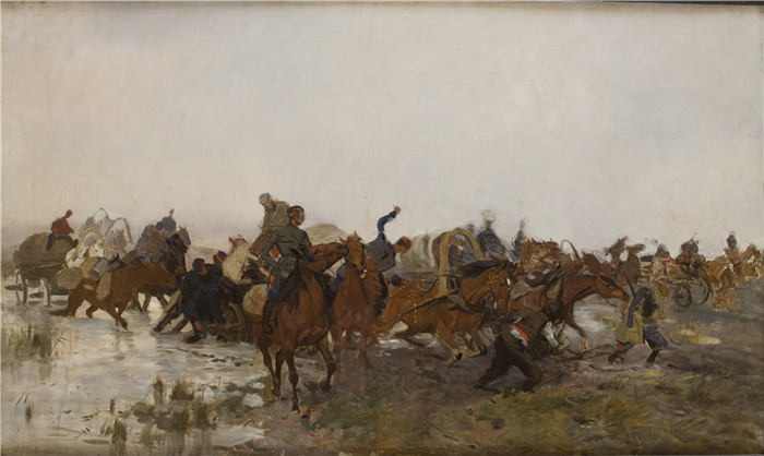 《三月的哥萨克》约瑟夫·切尔蒙斯基(Józef Chełmoński)画作-Cossacks in the March