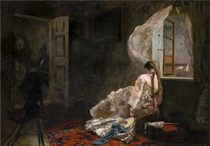 《夏日之夜》约瑟夫·切尔蒙斯基(Józef Chełmoński)画作-Summer Evening (Wieczór letni)