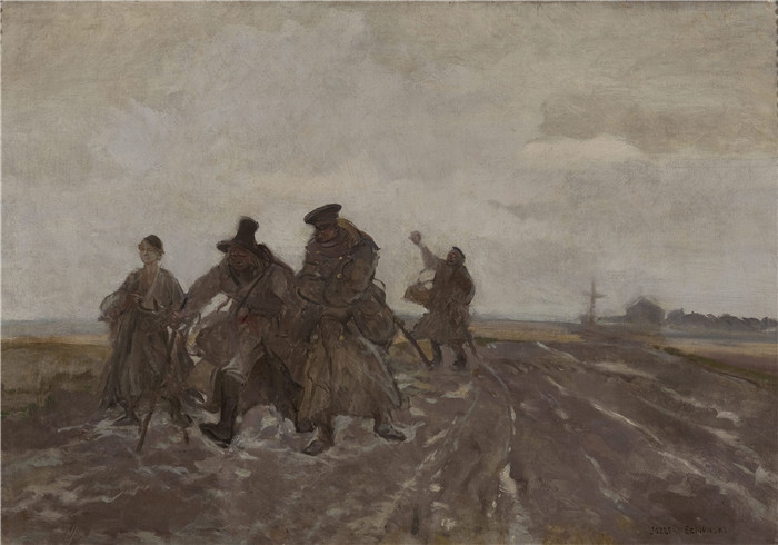 约瑟夫·切尔蒙斯基(Józef Chełmoński)画作-在路上On the road