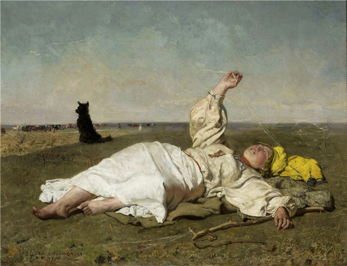 《小阳春》约瑟夫·切尔蒙斯基(Józef Chełmoński)画作-Indian summer