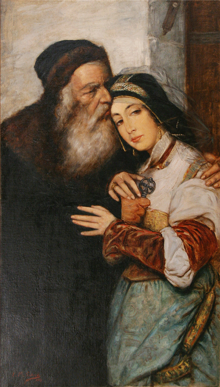 莫里西·戈特利布（Maurycy Gottlieb）作品-夏洛克·杰西卡Shylock i Jessica 02