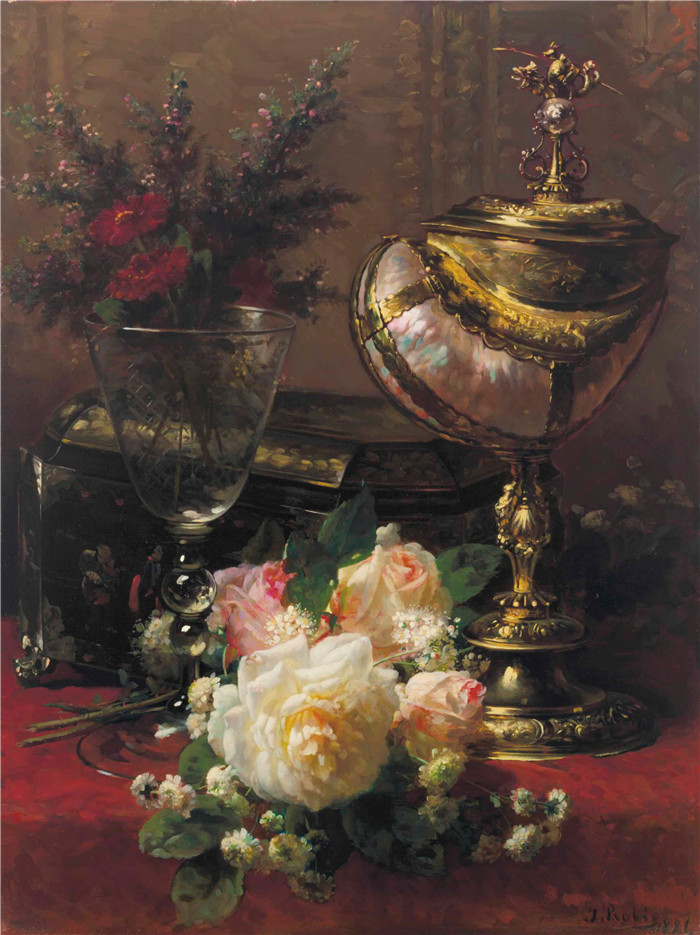 让-巴蒂斯特·罗比（Jean-Baptiste Robie）作品-玫瑰花和其他花朵